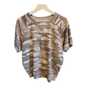 Sweet Romeo White Gray Camouflage Camo Waffle Knit Top